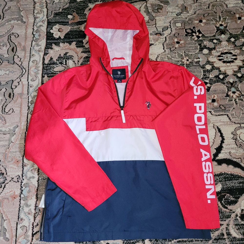 Men's Medium "U.S. Polo Assn." Red/ White/Blue Pullover Windbreaker